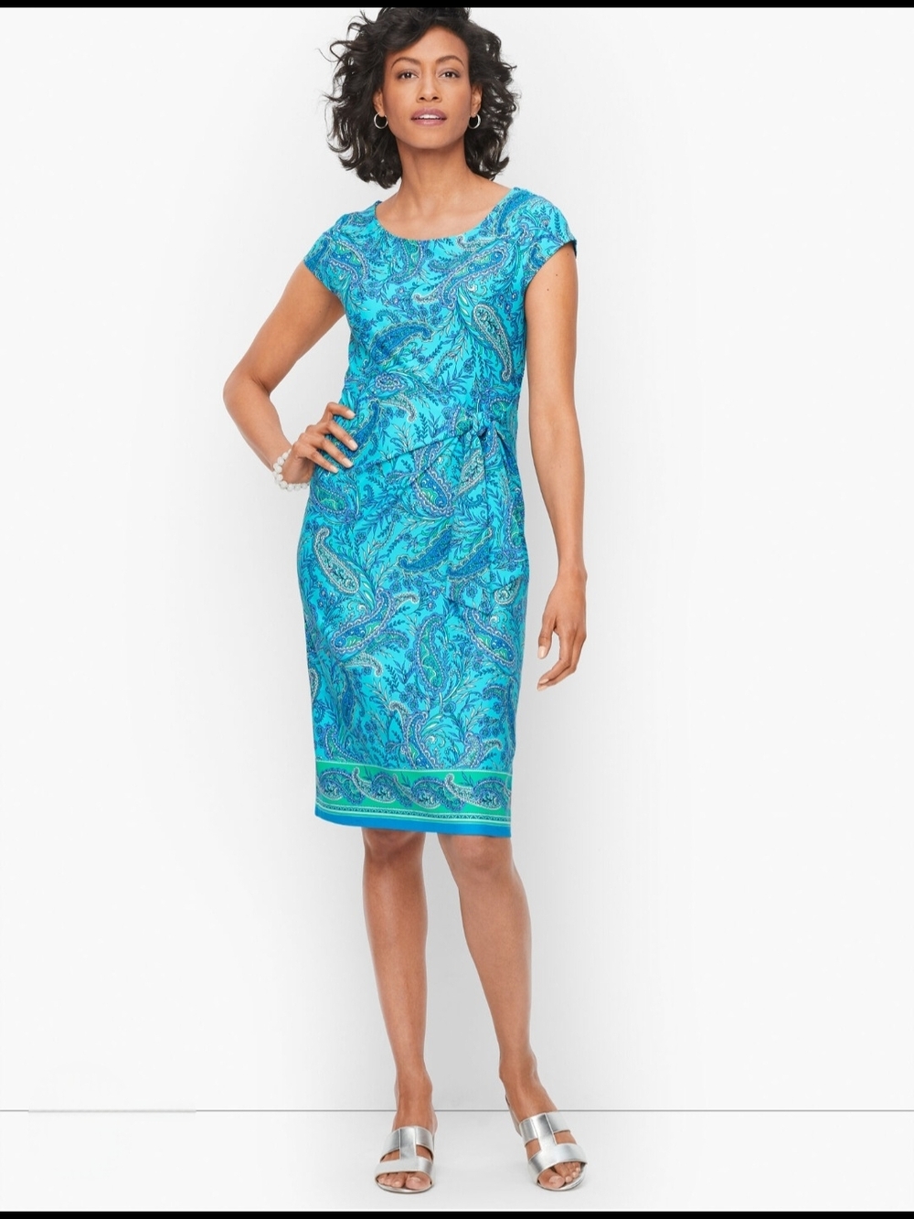 Talbots Turquoise Paisley Cap-Sleeve Midi Dress SP